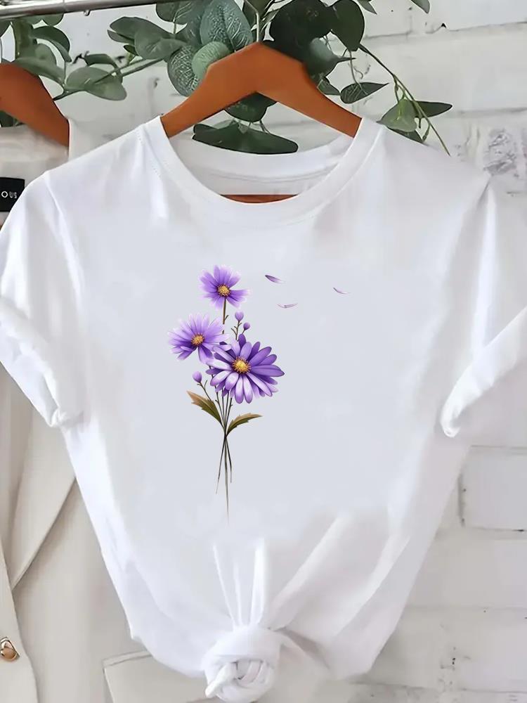 

(Asian Size) sweet flower cute Printed Clothing Female Top Fashion Graphic Short Sleeve T-shirts Casual T Shirt Lady Women Tee S