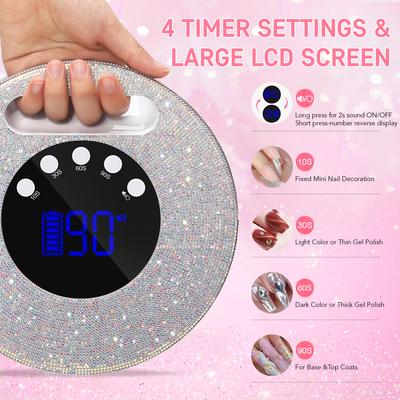 DianaBeauty UV LED Nail Lamp Rechargeable Cordless Nail Dryer with 4 Timing Modes HD Display UV Lamp for Nails Manicure Tools