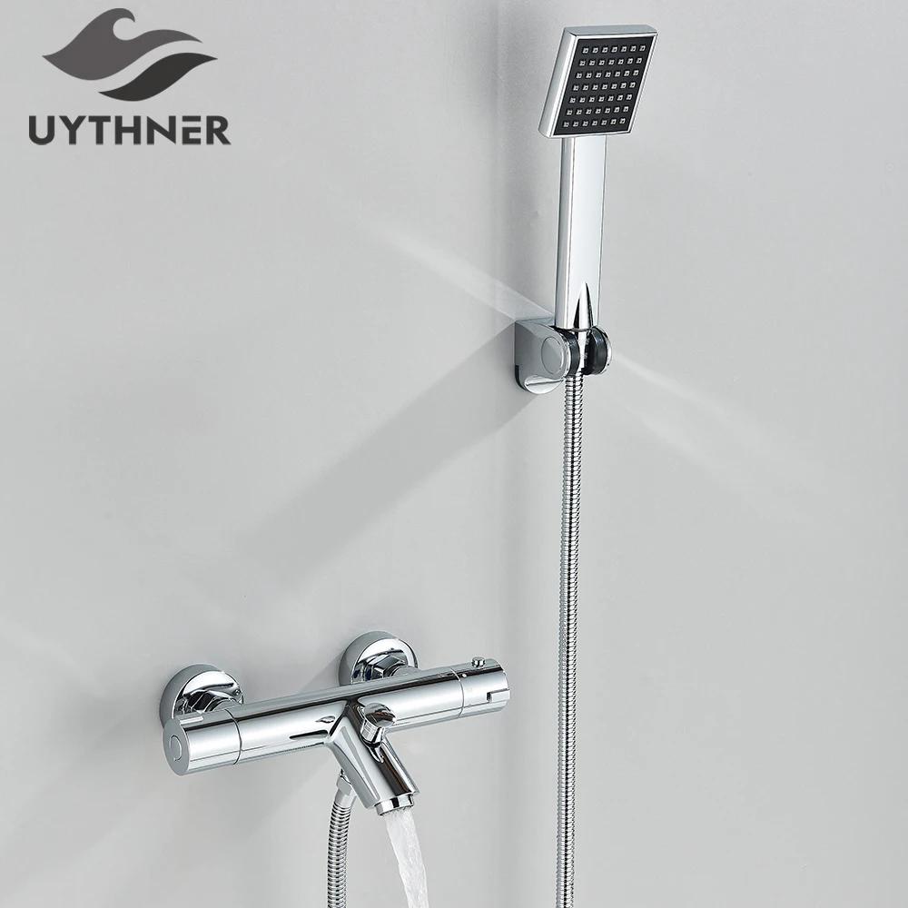 Thermostatic Shower Set Black/Chrome Brass Wall Mounted Bathroom Shower Thermostat Mixer Valve Handle Spray Bathroom Accessories