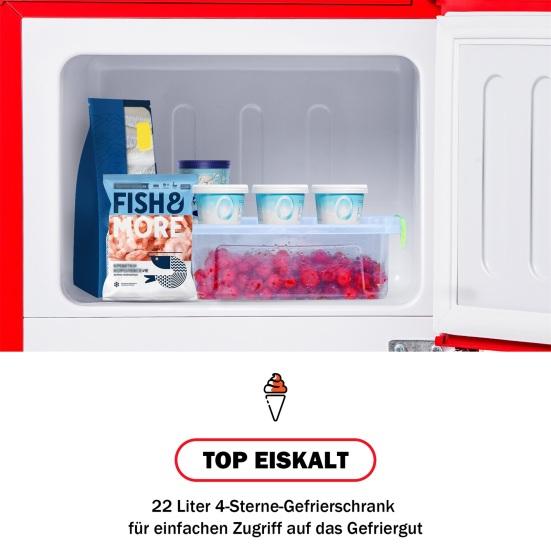 Lodówka 60L Retro 7 Ustawień Temperatury Światło LED Strefa Podwójna Mini Lodówka Domowa Zamrażarka 22L Objętość 102 kWh/Rok -27-13 Stopni Celsjusza