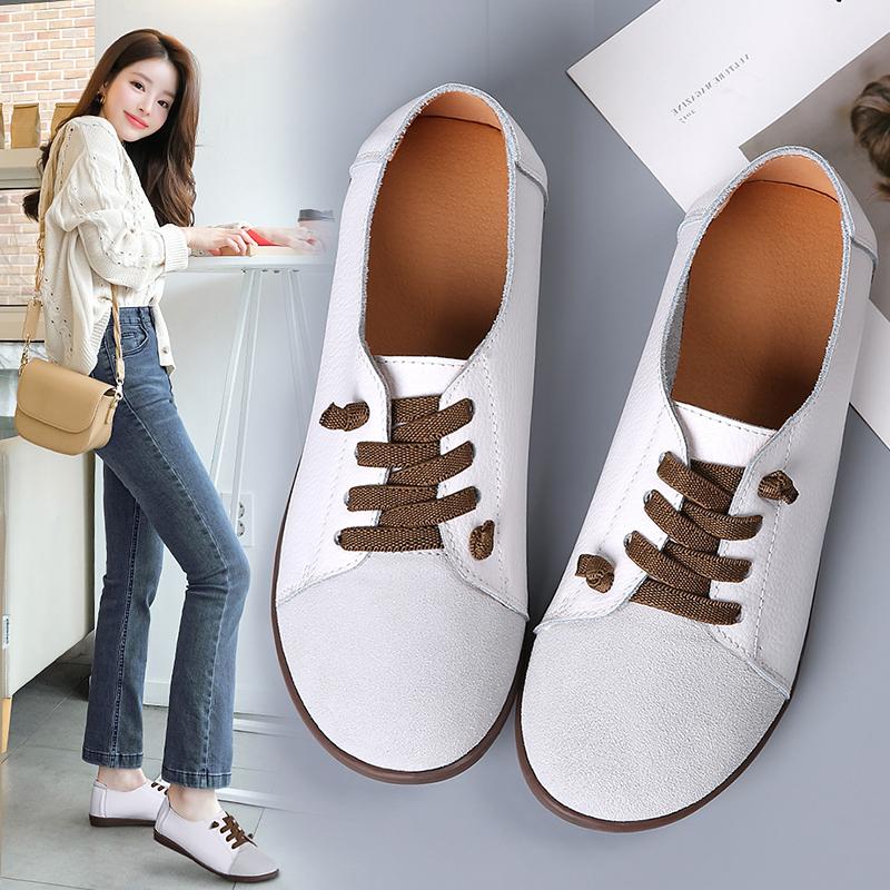 Women's Flats Loafers Leather Driving Shoes Moccasins Comfort Casual Nurse Shoes for Mother plus size