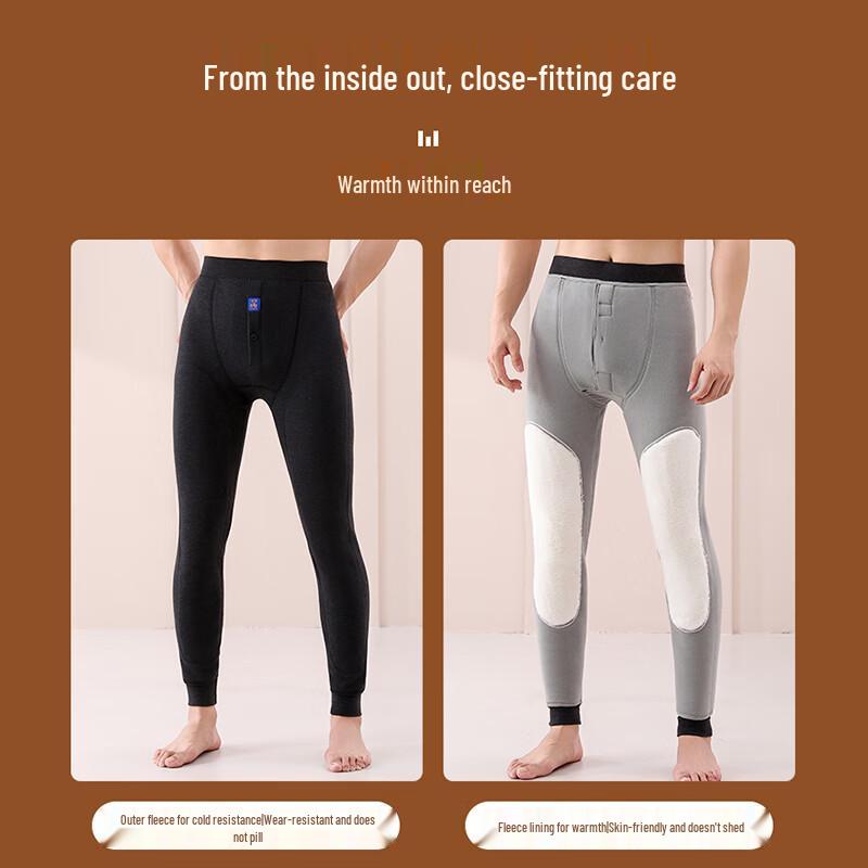 Męskie zimowe spodnie termiczne z królikiem polarnym, ochrona kolan i talii
