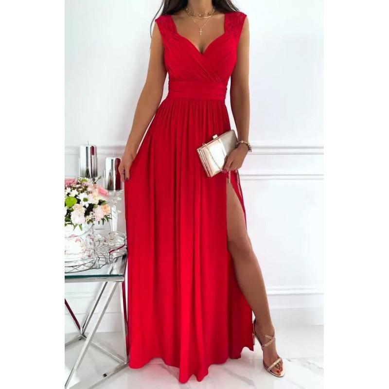 Sleeveless Lace Backless Slit Hem Women Dress Comfortable Lightweight High Recognition Elegant Style Slimming Flattering Fit