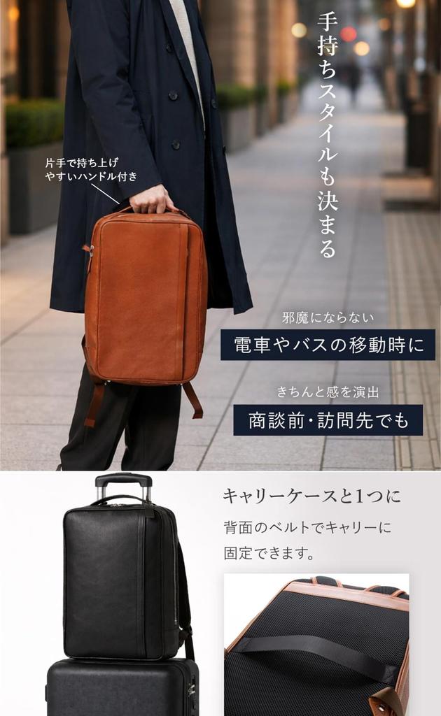Leather Laboratory Men's Genuine Leather Business Backpack, Fits A4 Size, 15.6" Laptop, Natural Grain Leather, Large Capacity, Lightweight, Square