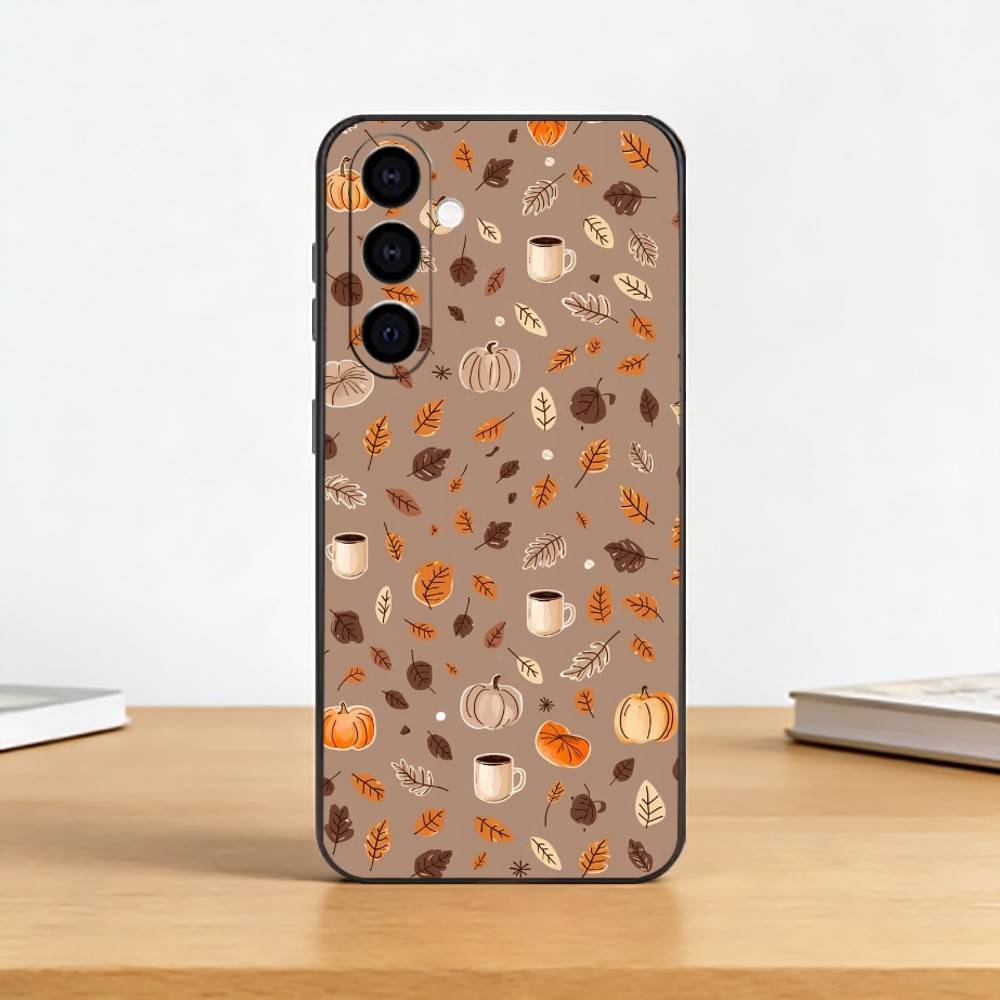 Autumn leaves P-pumpkin Phone Case For Samsung Galaxy A73,A72,A71,A70,A53,A52,A51,Soft Silicone Black Cover