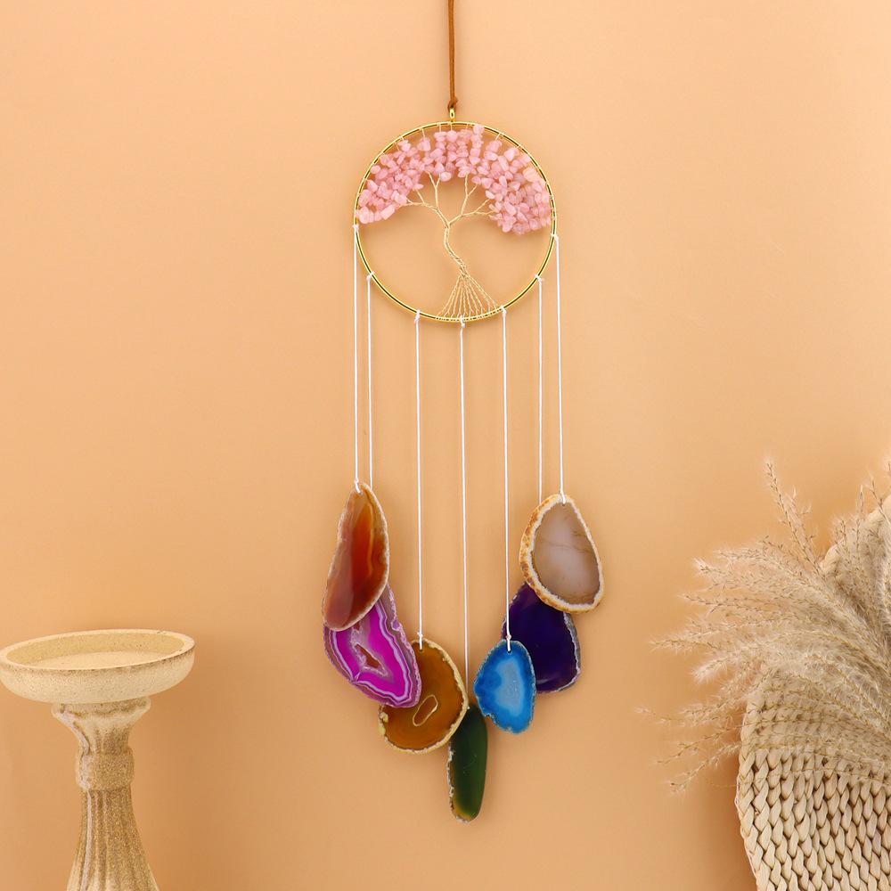 Tree of Life Agate Slice Crystal Pendant - Handmade Crafts T137