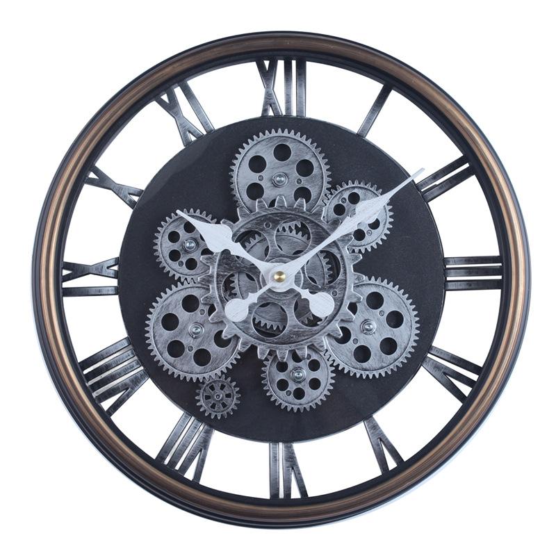 Gear Rotating Large Wall Clock Retro Silent Clock Mechanical Advanced Clock Wall Hanging Unique Design Clock