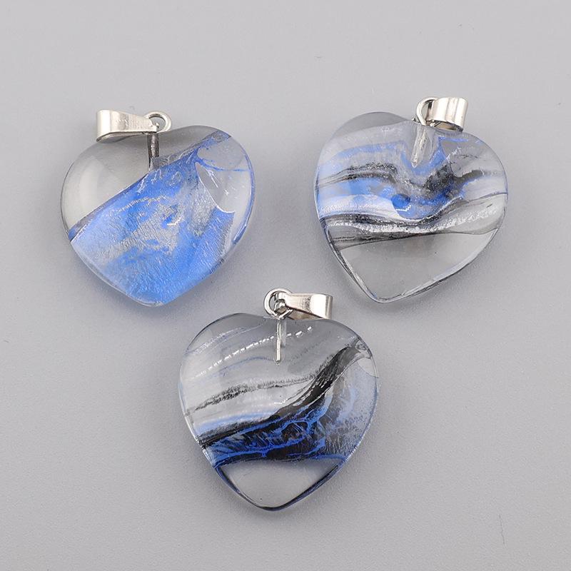Heart-Shaped Crystal Glass Pendant Necklace with Colorful Natural Stone Accents