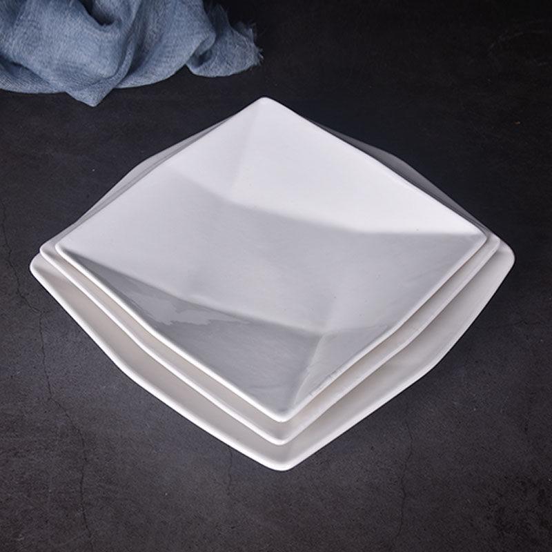 Nine-Grid Pure White Ceramic Plate: Steak, Pasta, Cake, Dessert - Home Tableware Dish.