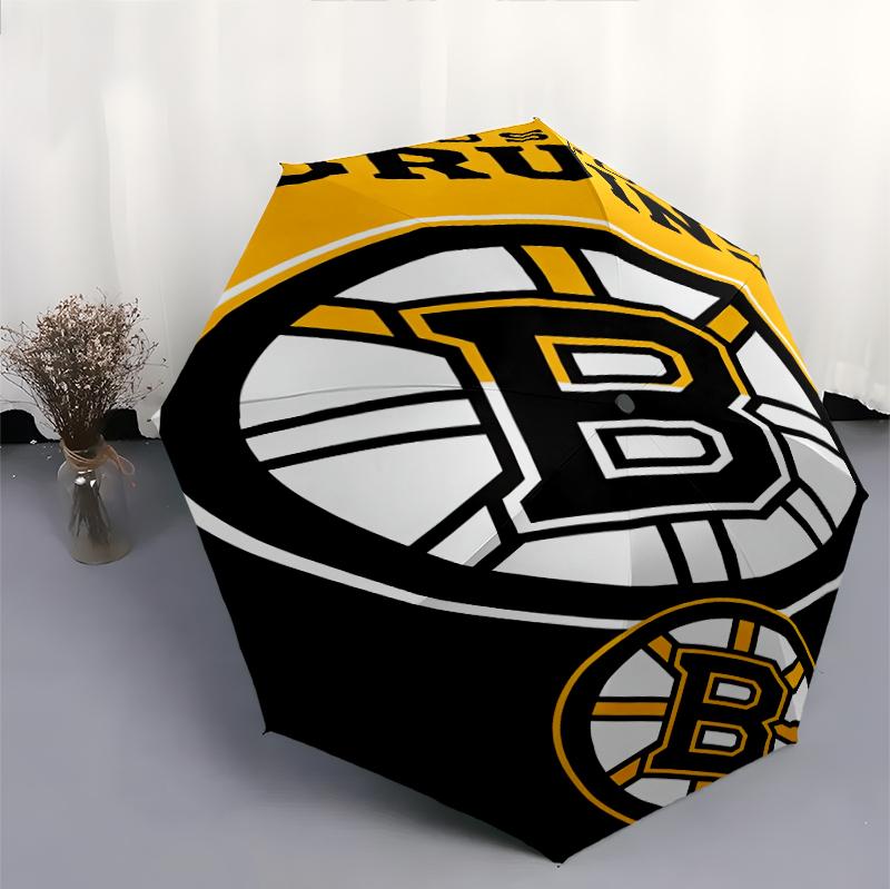 Boston Bruins Beach Towel Print Automatic Umbrella, 8 Rib Iron Frame, Plastic Handle, Suitable for Outdoor Travel &Daily , Ideal Gift