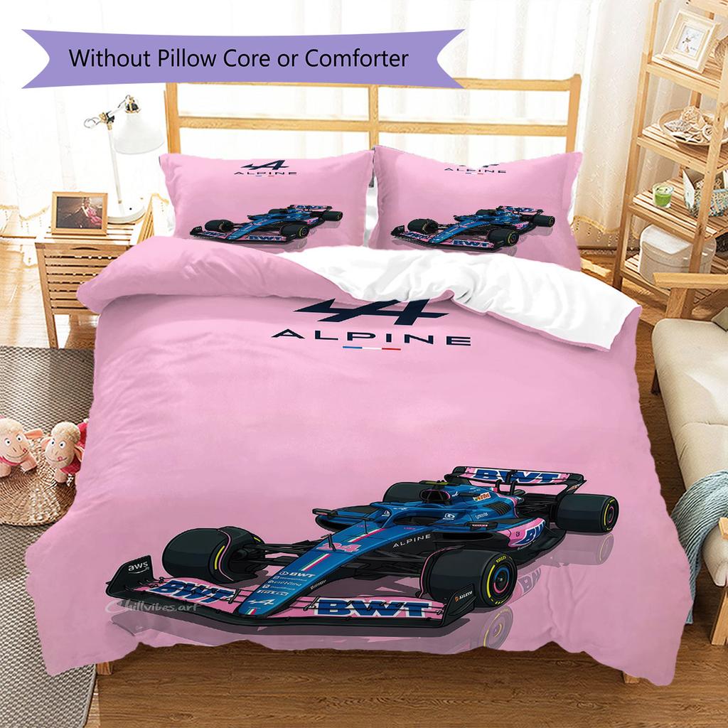 Alpine F1 Muster Bettwäsche, Steppbett Set Bettbezug Kissenbezug Zuhause Geburtstagsgeschenk(1 Bettbezug + 2 Kissenbezüge, ohne Füllung)