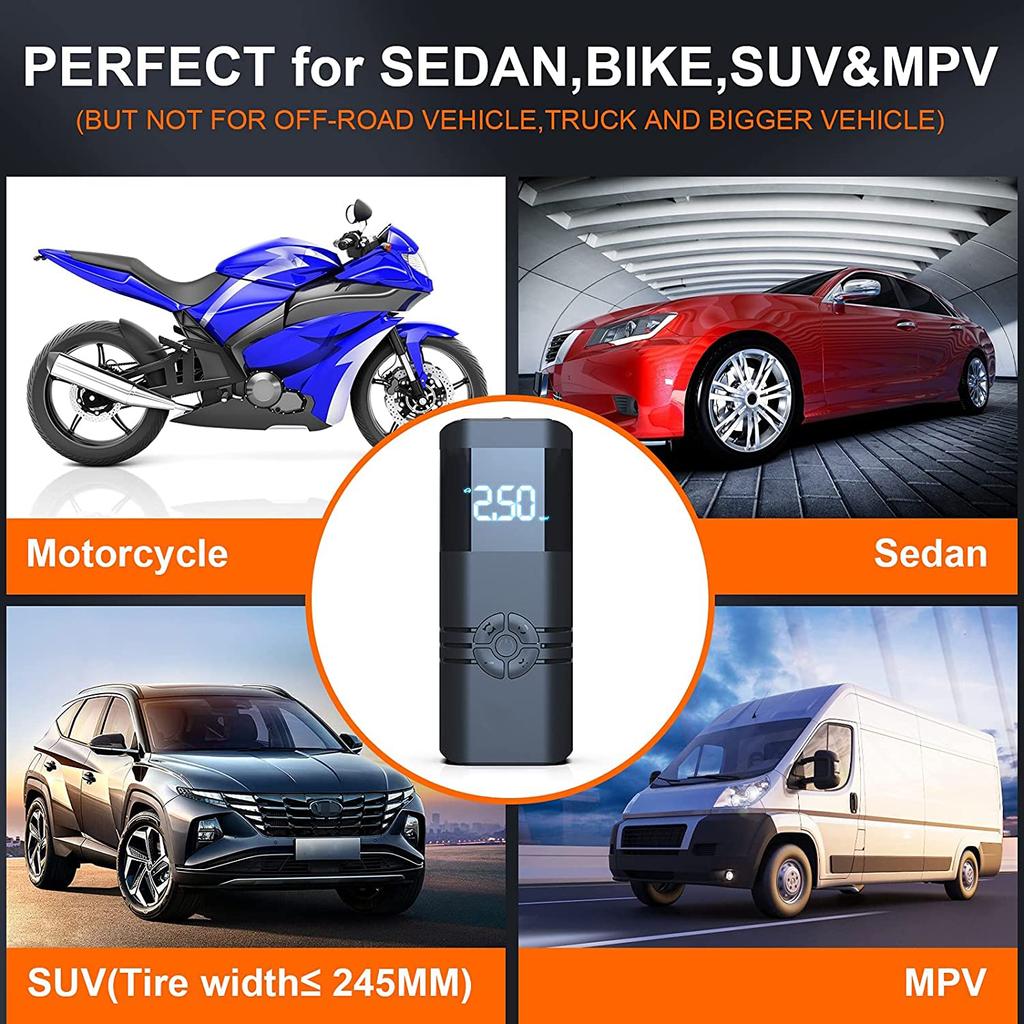 Portable Air Compressor Tire Inflator: 12V DC Auto Tire Pump Car Inflator with Digital Pressure Gauge, Fast Inflation, for Car Tires, Motorcycles