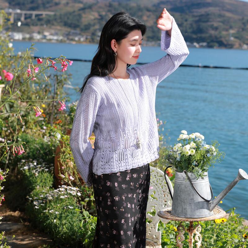 Sancai Women's Plus Size Loose Hollow Knit Cardigan