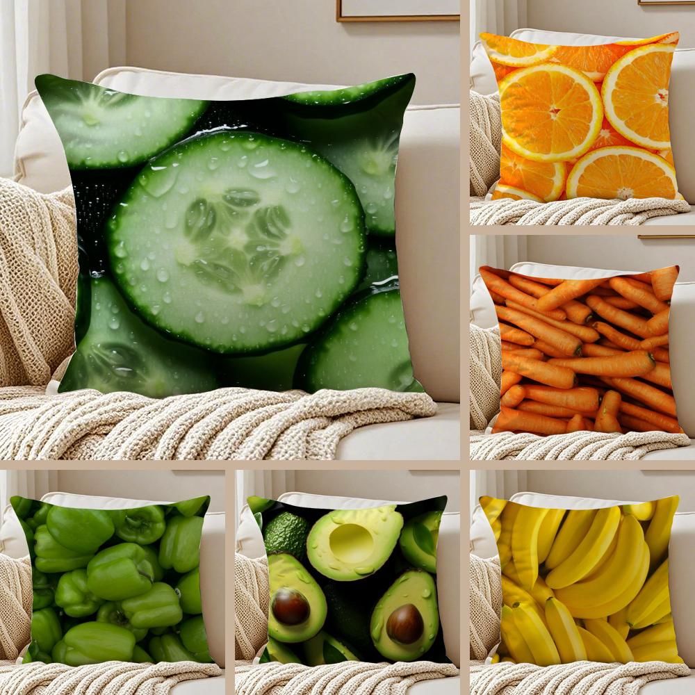 Healthy Fresh Food Anime Style Art Cushion Cover Pillowcase Antidustmite Invisible Zipper Short Plush Sofa Cushion