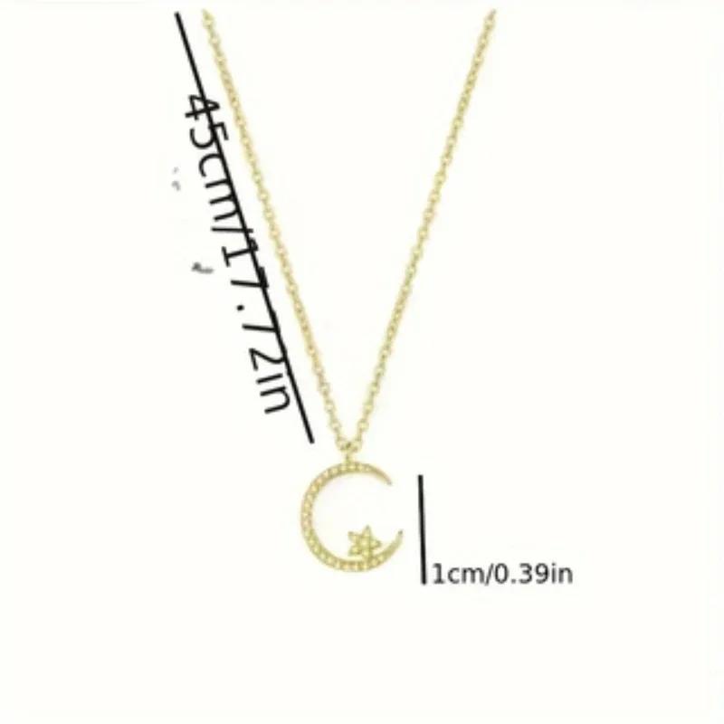 Shiny Star Moon Pendant Necklace, Women's Sparkling Exquisite Clavicle Chain, Unique Design Luxury Jewelry Gift for Girlfriend