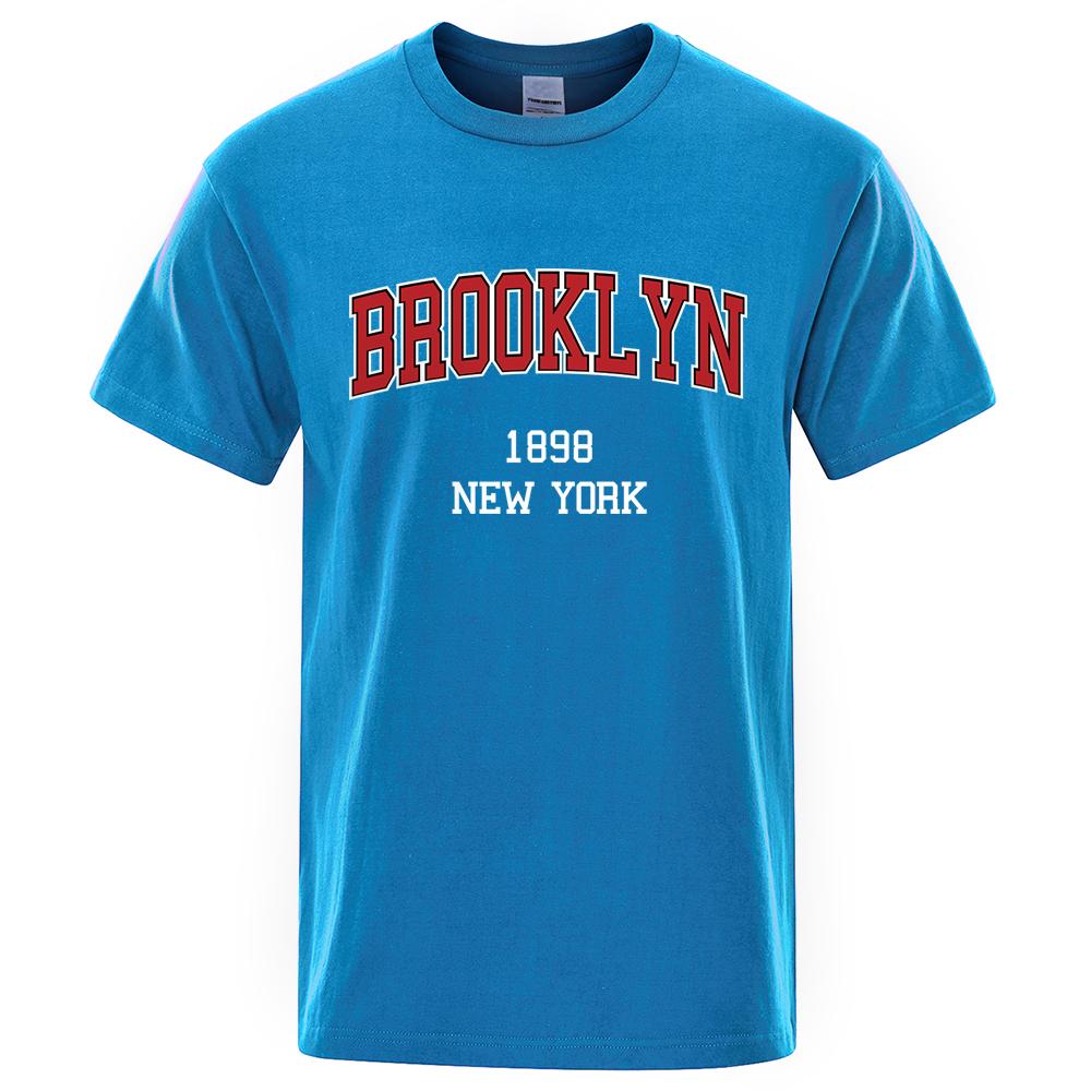 Camiseta con estampado de letras de la ciudad de Nueva York Brooklyn 1898, ropa para hombre y mujer, camisetas holgadas de verano, camiseta de algodón transpirable de manga corta