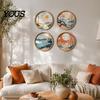 Unique Housewarming Gifts for Friends Nordic Wooden Wall Art Sign, Round Botanical Landscape Hanging Decor Living Hand Painted Room