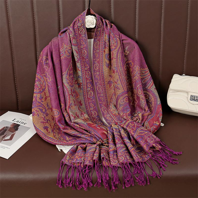 Paisley Pashmina Shawl Scarf Women Jacquard Cashew Printed Scarves Flowers Borders Female Tassel Blanket Wraps Ethnic Shawls