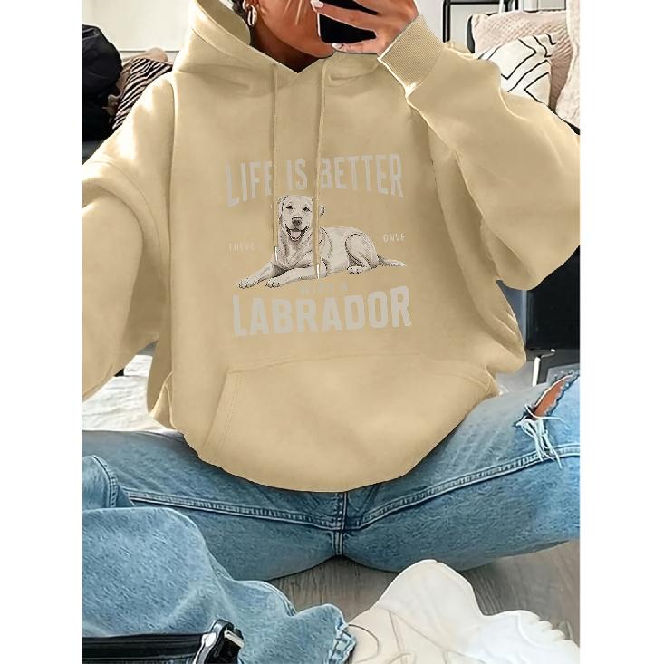 New Women's Casual Fashion Hoodie - "Life is Better with a Labrador" Letter Print Kangaroo Pocket Drawstring Sweatshirt for Daily Wear & Fashion
