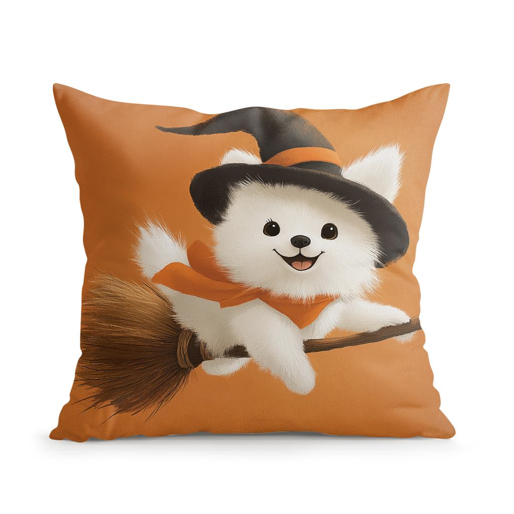 Witch Dog Cat Riding Broom Pillowcase Printed Polyester 45X45Cm Throw Pillowcover Decorative Sofa Cushion Pillowslip Home Decor