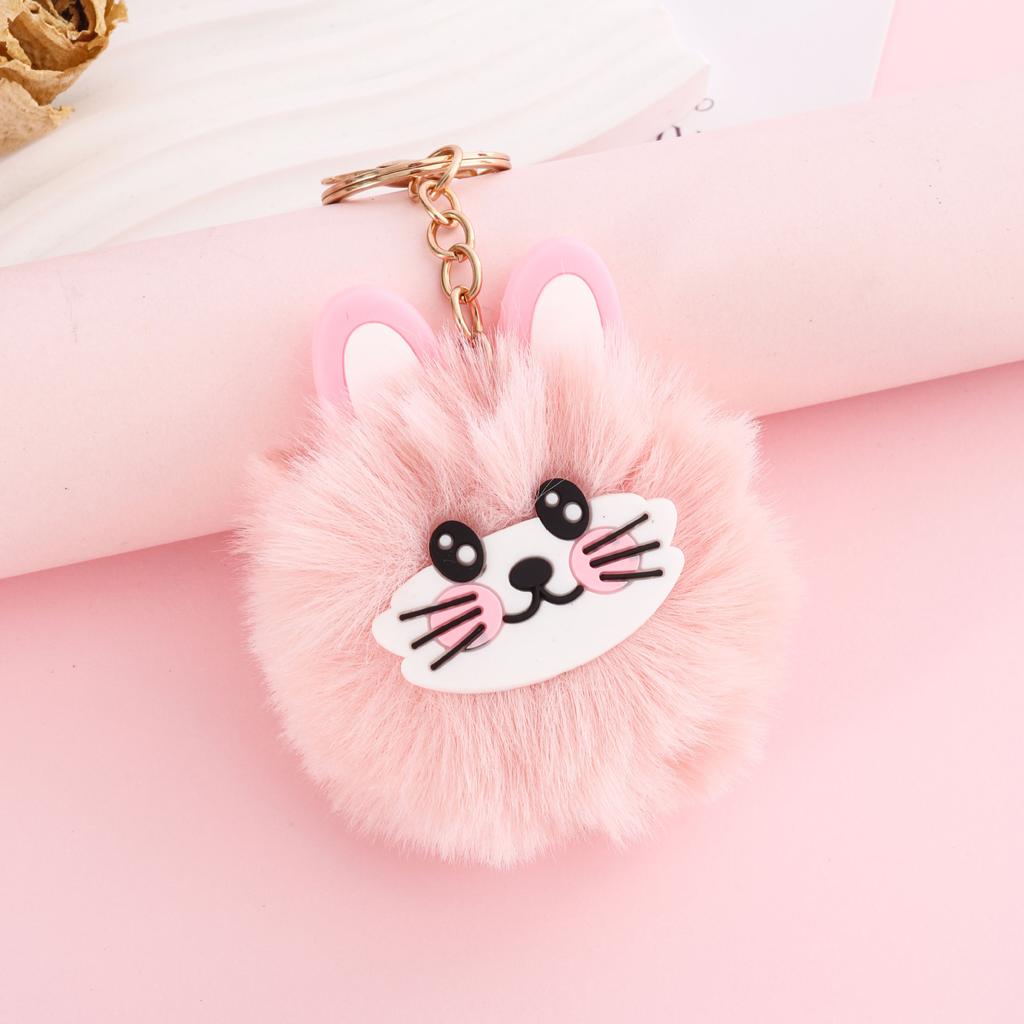 Cartoon Cat Plush Keychain with Fur Ball, Cute Bag & Car Pendant