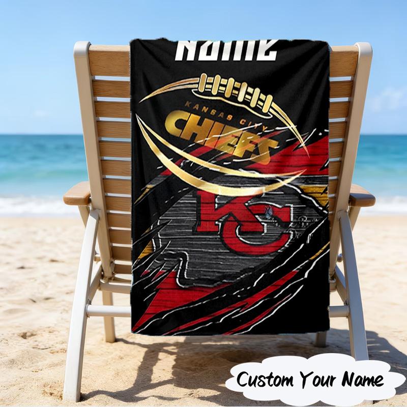 1PC Custom Name Beach Towel Kansas Chiefs Fan Gear Beach Towel, Suitable for Camping, Travel, Beach Accessories, Super Absorbent, Family Gift