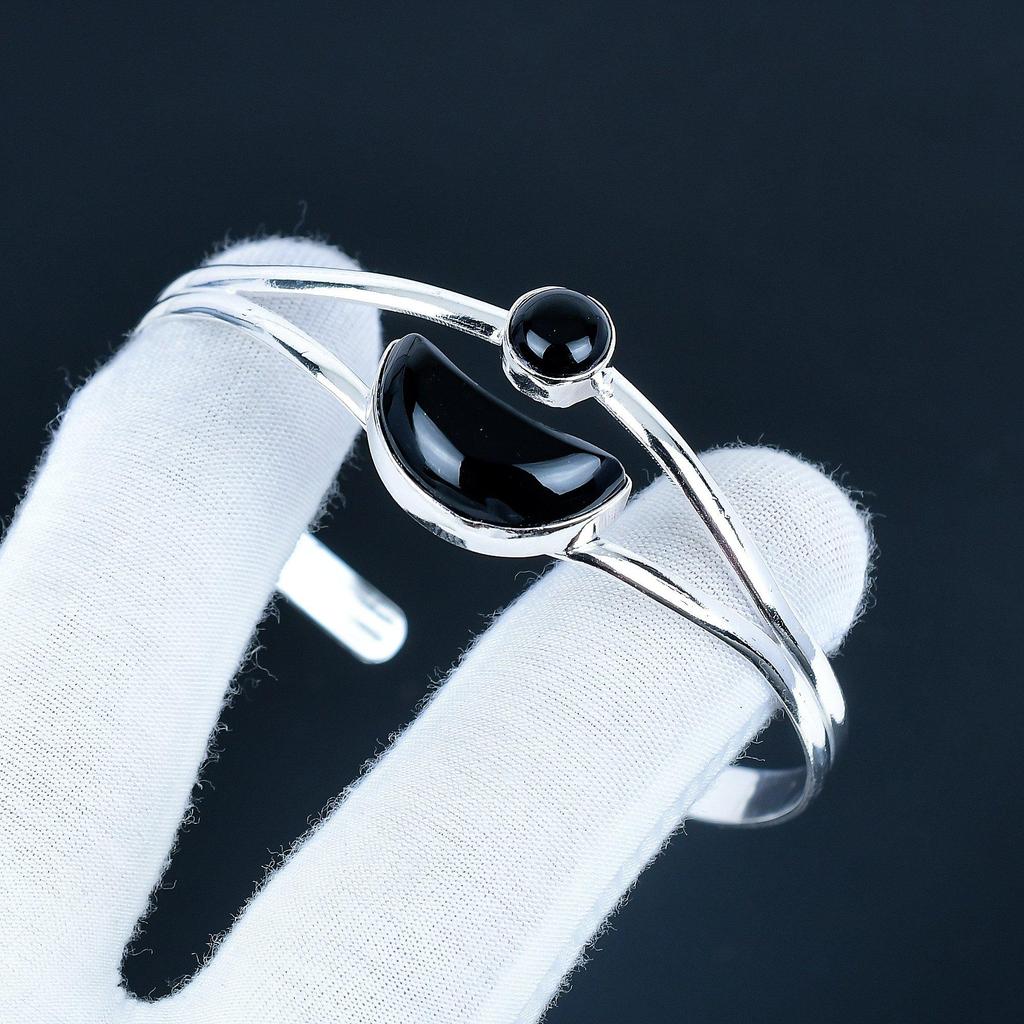 Natural Black Onyx Gemstone Handmade Cuff Bangle 925 Sterling Silver Cuff Bangle, Black Onyx Bracelet For Wife , Unisex Bangle, Wadding Gift