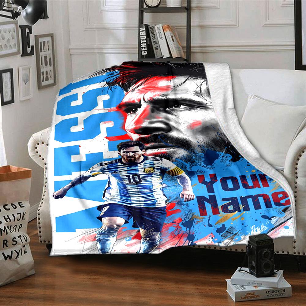 Football Messi Personalized Text Blanket Multi-purpose Customizable Blanket Ultra-Soft Versatile for Seaside Home Decor Bed Livingroom