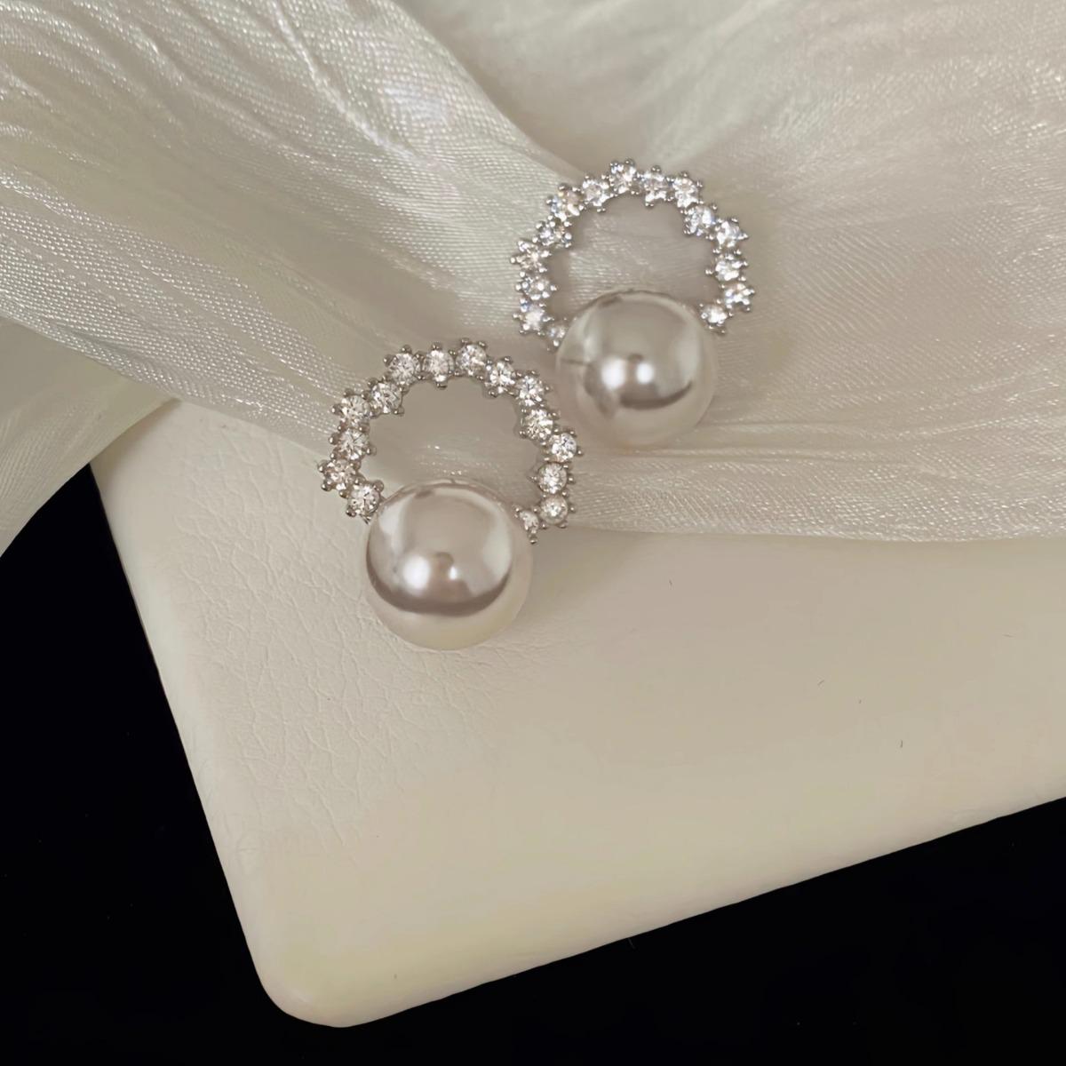 

Song Hye-kyo Inspired S925 Sterling Silver Crystal Pearl Diamond Stud Earrings - Elegant & Versatile. Cool White Pearl Earrings