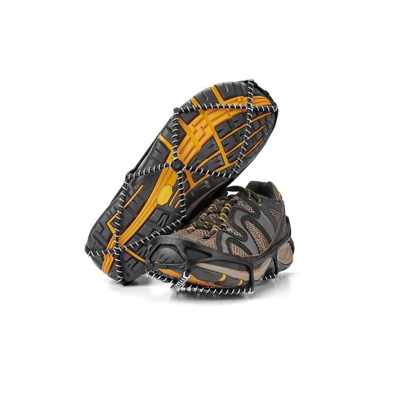 Yaktrax Walk Ketten Spikes, Schnee Spikes, Eis Spikes, Schwarze Steigeisen, Anti-Rutsch für Schuhsohlen, Sturzprävention für vereiste Straßen, Unisex, 1,2 mm Stahlspirale,