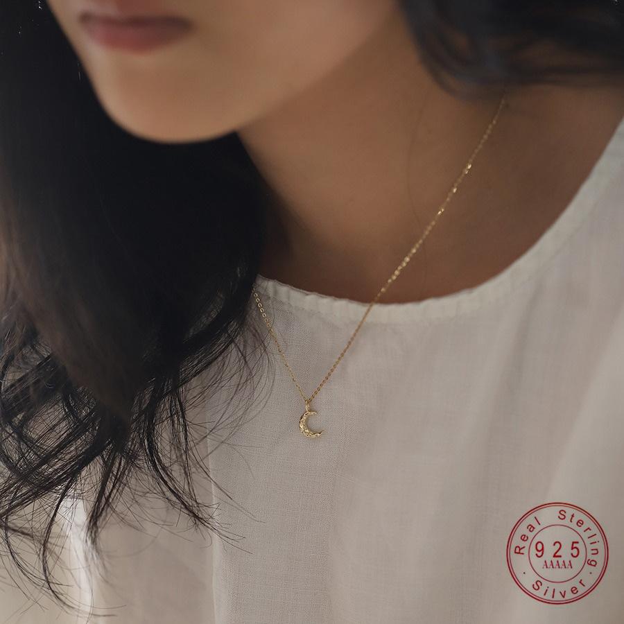 Real 925 Sterling Silver Necklace For Women Gold Moon Pendant Wedding Valentine's Day 925 Necklace Jewelry Gift