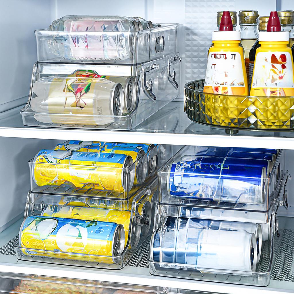 1pc Refrigerator Organizer Bins Soda Can Dispenser Beverage Holder Clear Plastic Canned Storage Rack Pull-Out Type Storage Shelf