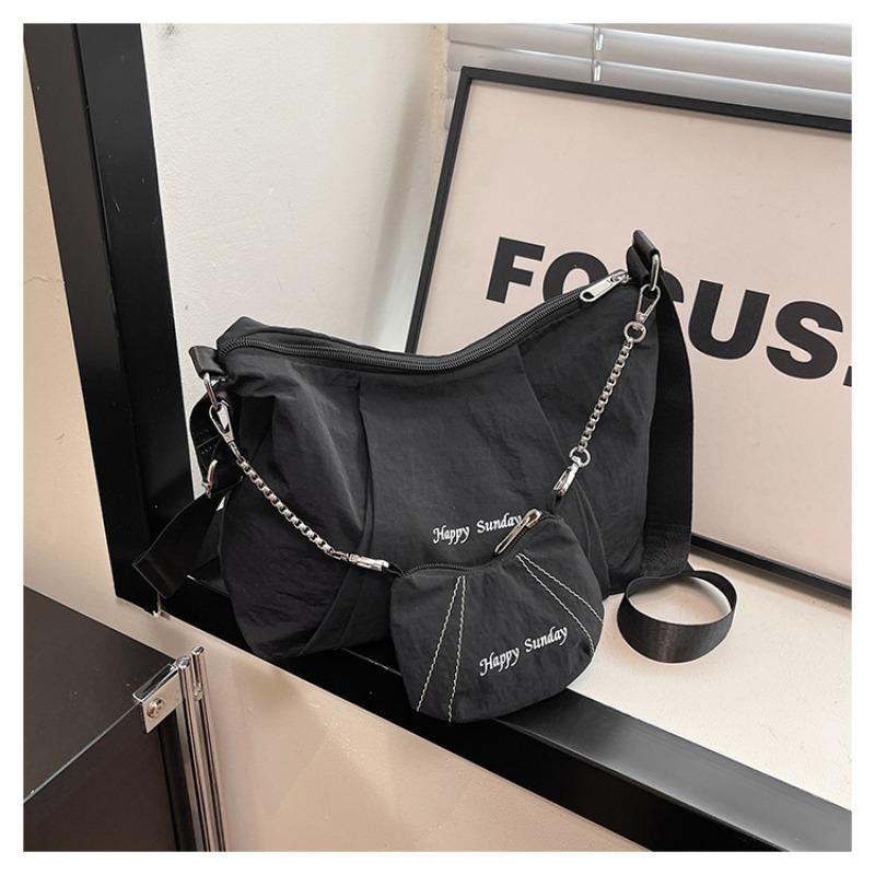 Canvas bag women's large-capacity new summer versatile messenger mother and child bag pleated college student tote bag