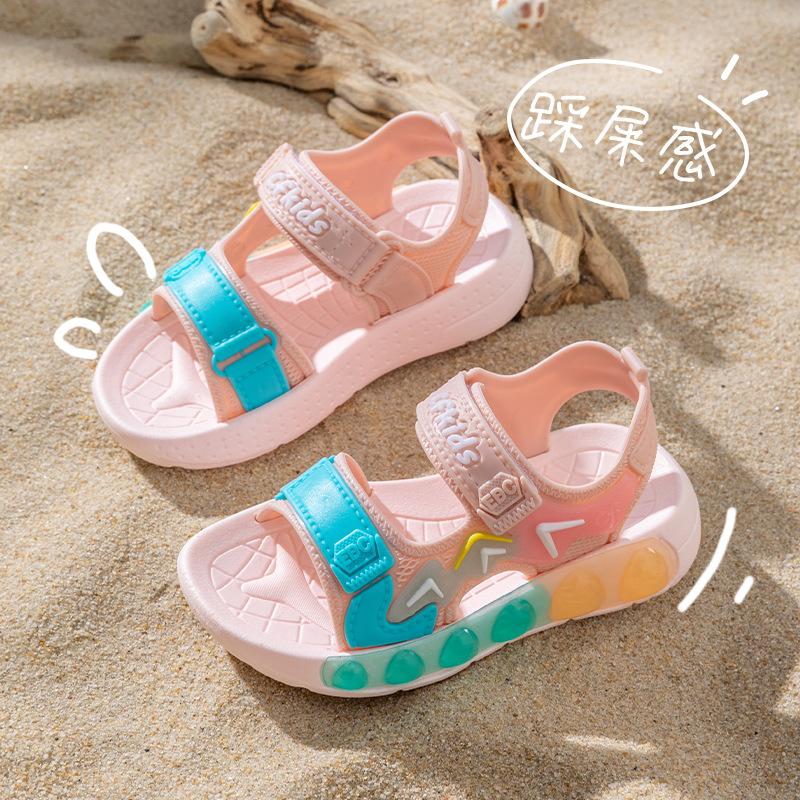 Children's Sandals New Summer Non-Slip Soft Sole Girls' Velcro Toddler Shoes Baby Beach Sandals