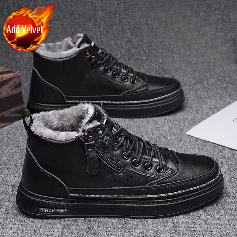 2026 New Arrival Men s High Top Leather Cotton Padded Winter Boots Warm Fleece Lined Trendy Work Snow Shoes 39