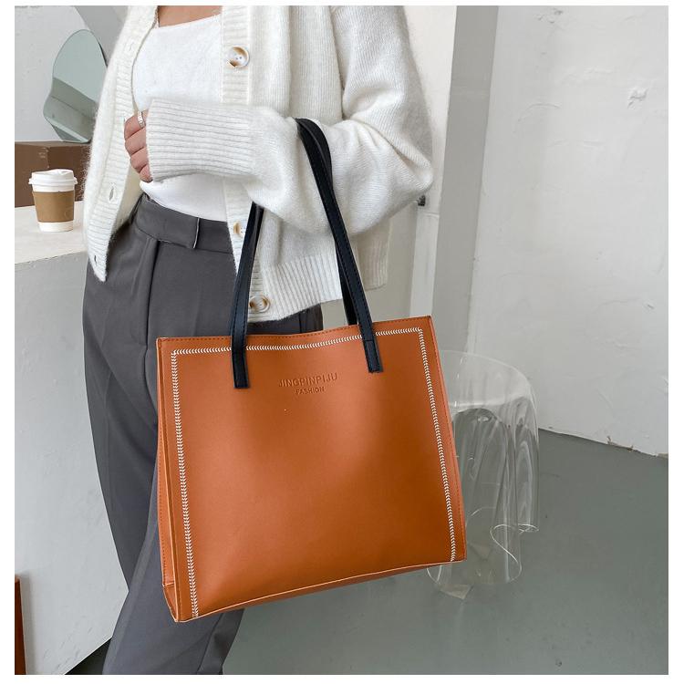 Women Solid Color Magnetic Buckle Square Tote Bag Leisure Large Capacity Handbag PU Shoulder Bags