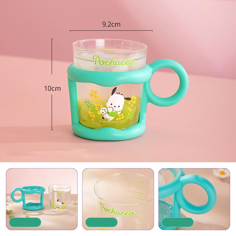 For Sanrio Glass Cup with Mug Sleeve High Borosilicate Glass Heat-proof Water Cup with Scale Home Breakfast Juice Milk Mug Gift