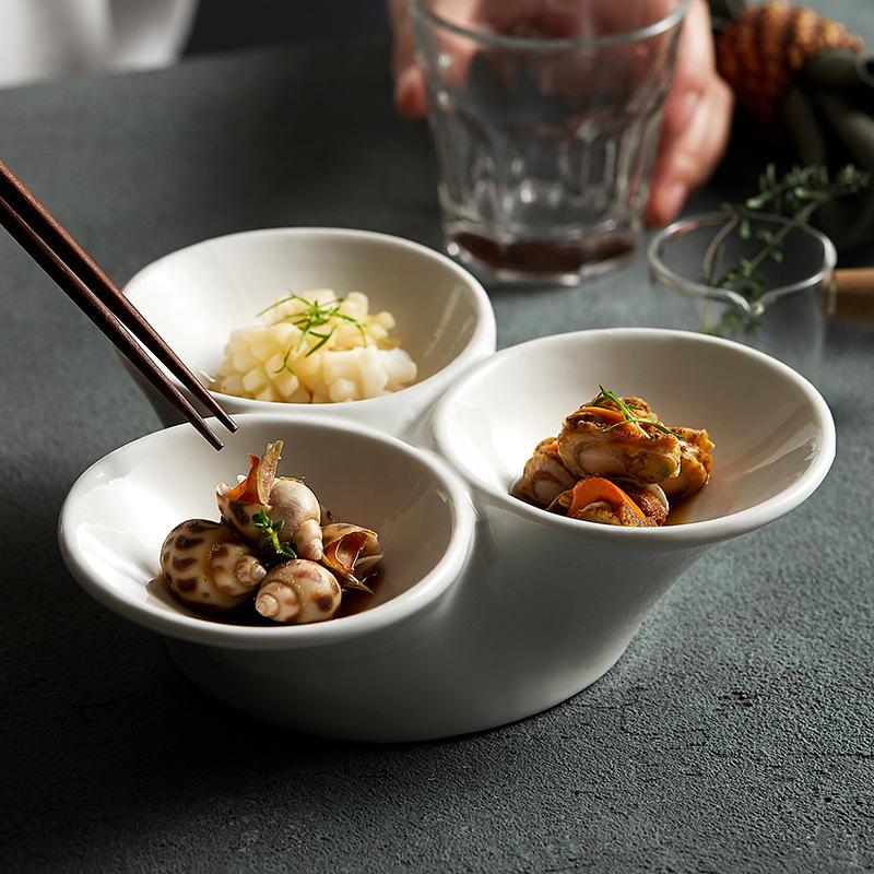 El Tableware, White Exquisite Three-grid Small Dish, Commercial Ceramic Platter, Snack Dish, Cold Dish Arrangement Decoration