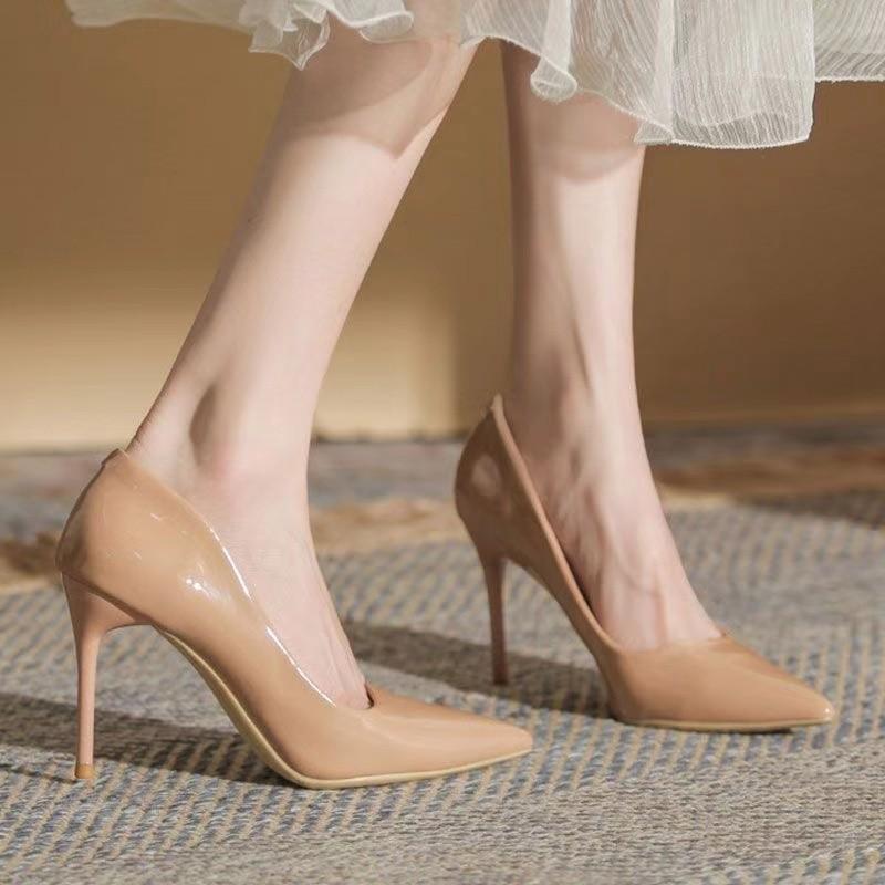 Nude High Heels Women's Spring Summer New French Light Mouth Versatile Black Professional Pointed Stiletto High Heels