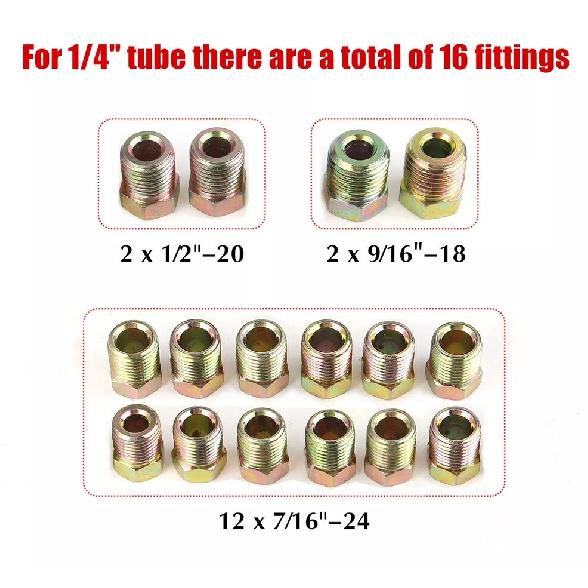 1/4" Inverted Flare Brake Line Fittings Nuts Assortment Kit Universal Rustproof