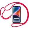 Protective Case - E.F.CONNECTION - for iPhone 14 - Shockproof Silicone - Transparent - Red Lanyard
