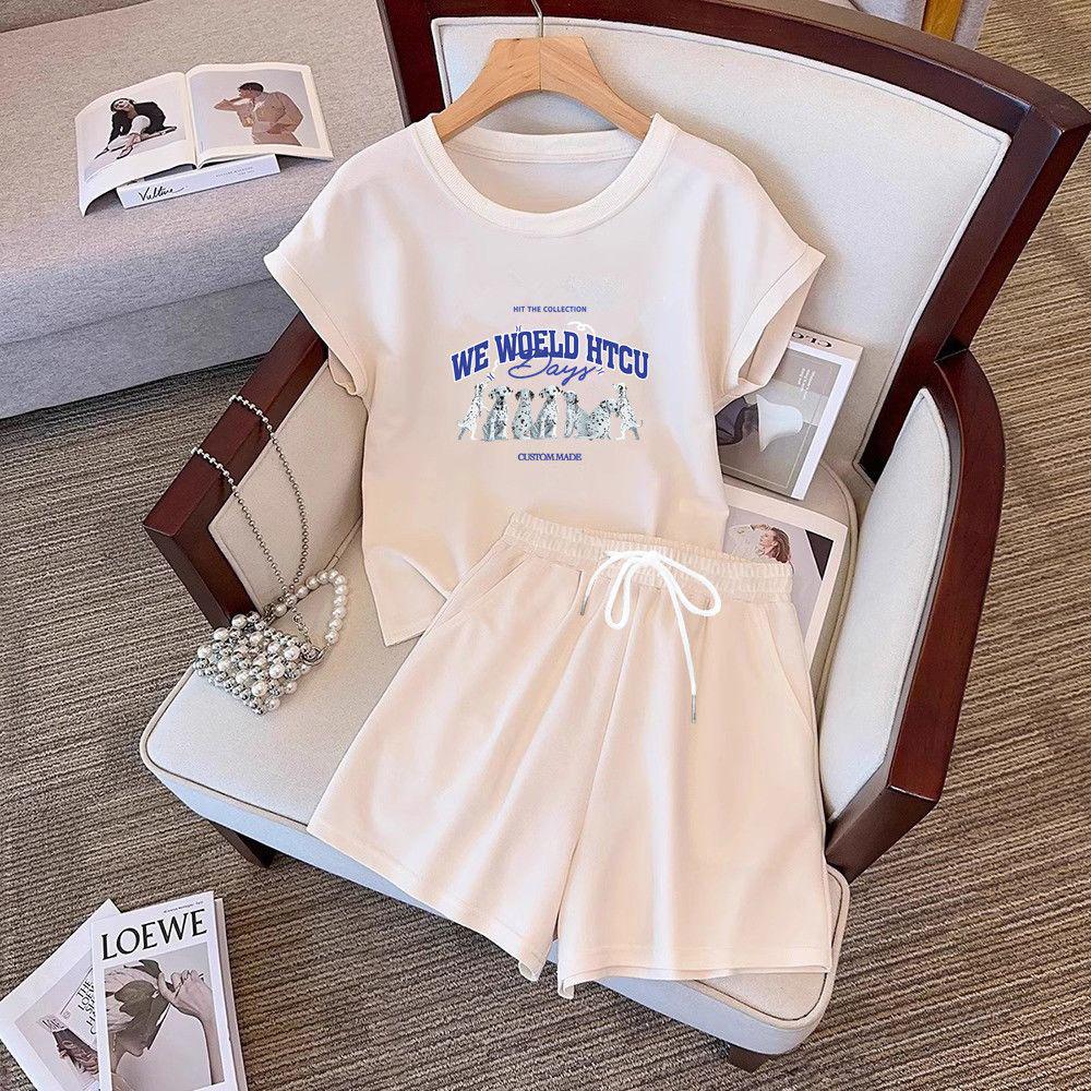 Women's Korean Style Casual Sports Suit: Flutter Sleeve Top & Wide Leg Shorts Two-Piece Set