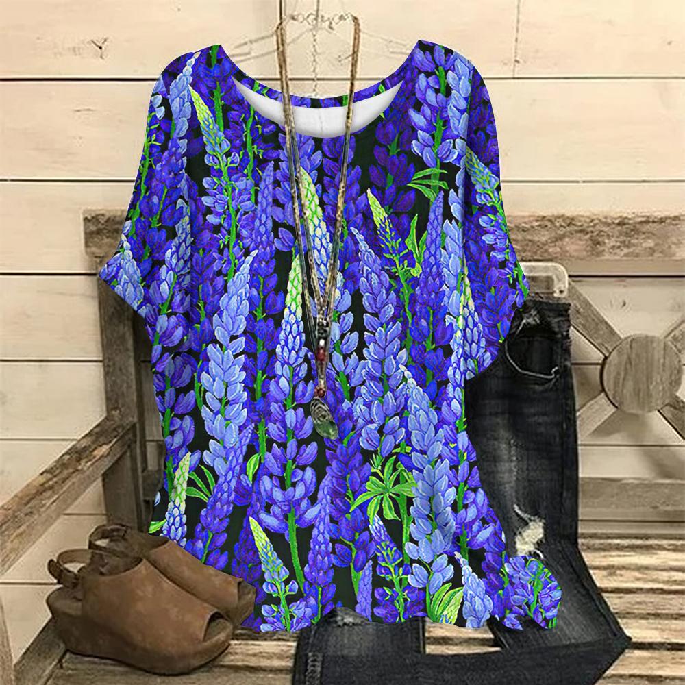 Oversize Women's T Shirts Round Short Sleeve T-Shirts Casual Tops Clothing 3d Flowers Printing Everyday Life Clothing Streetwear