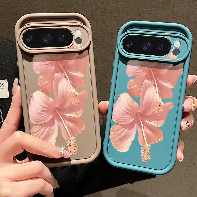 Pink Hibiscus Flower Pattern Case For Google Pixel 10 Pro XL Shockproof Bumper Silicone Cover For Pixel 9A 9 8 7 Pro 8A 7A
