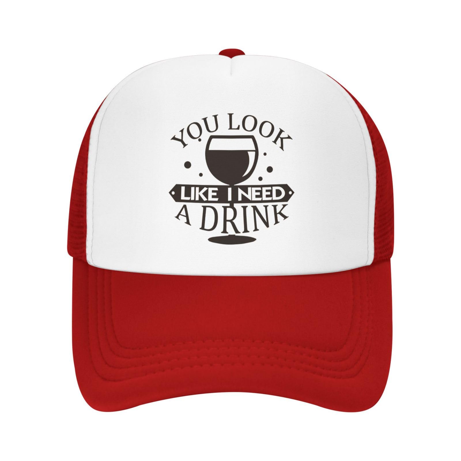 

You Look Like I Need A Drink Wine Graphic Trucker Hat Breathable Mesh Baseball Cap Casual Adult One Size