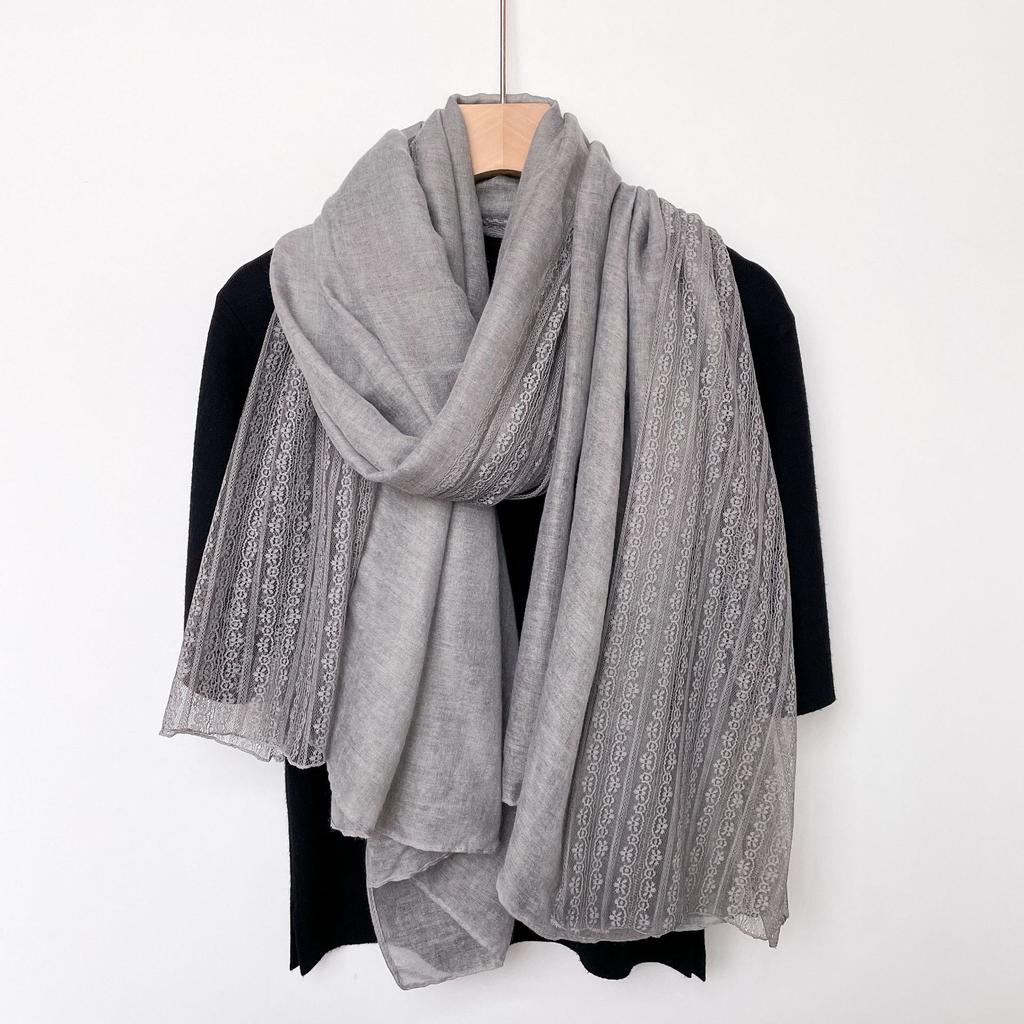 Spring and Autumn Lace Line Long Thin Scarf Japanese and Korean Women's Fashion Solid Color Shawl High-end Cotton and Line Scarf