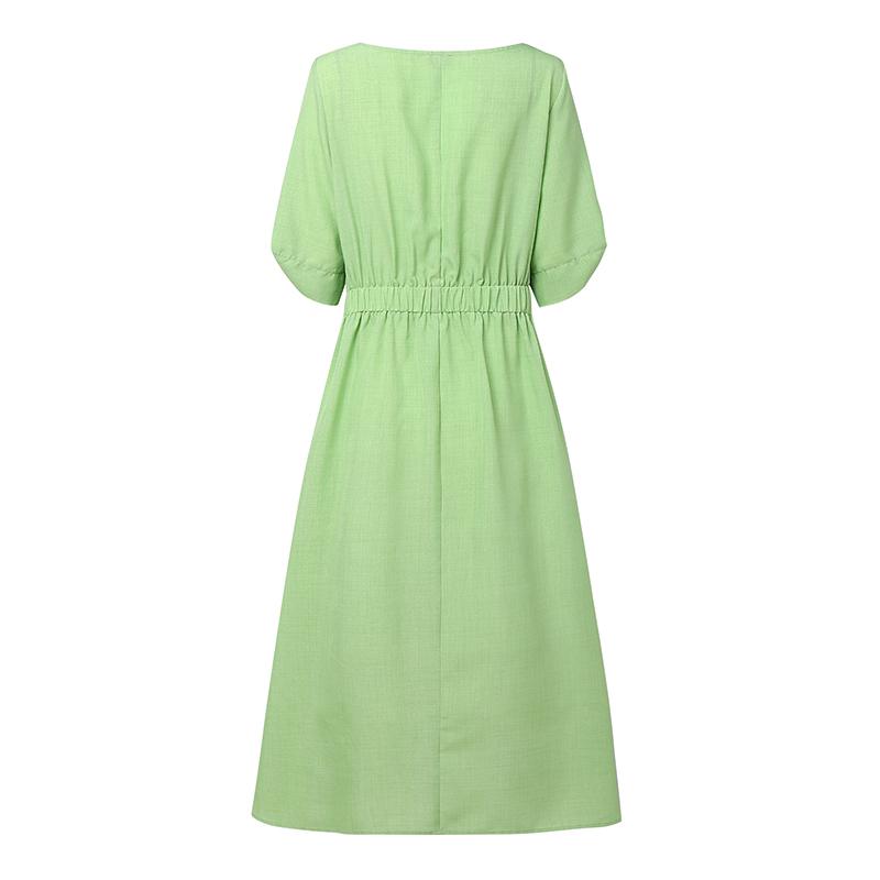 VONDA Women Elegant Casual Scoop Neck 3/4 Sleeve Long A-line Dress