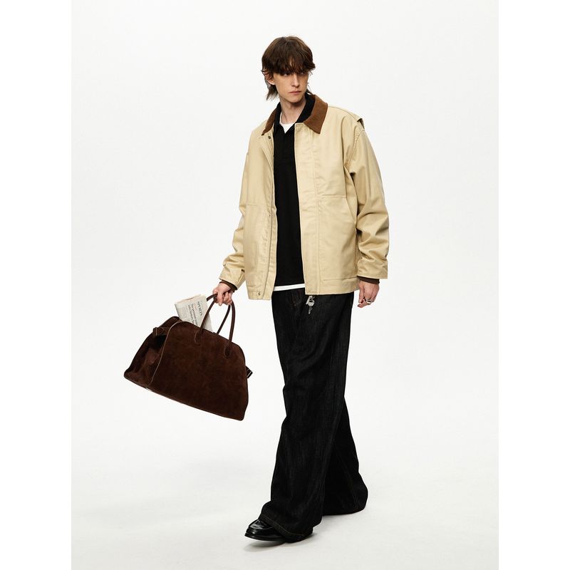 Men's American Retro Detroit Lapel Jacket Men's Autumn Color-Blocked Canvas Vintage Work Jacket