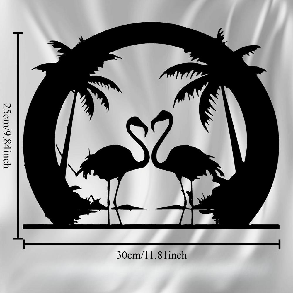 Flamingo Palm Tree Metal Wall Art Outdoor Garden Decor Sculpture