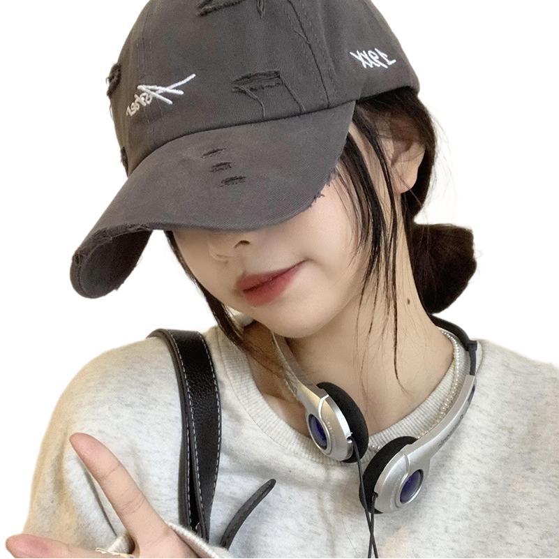 Retro Baseball Cap with Ripped Letters Sun Protection Men's Peaked Cap Trendy Asher Design Adjustable Size